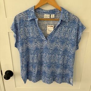 Rachel Zoe Linen Collared V-Neck Top. Size Large.